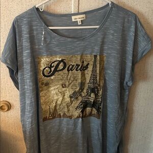 Blue Graphic Tee with Paris Design
